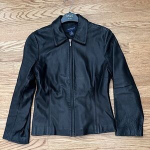 Ann Taylor Petites Black Leather Jacket Size MP